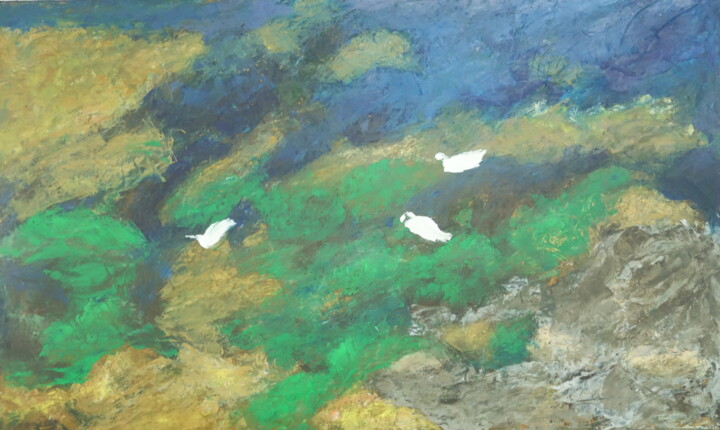 Malerei mit dem Titel "sur l'eau" von Bruno Leblais, Original-Kunstwerk, Öl