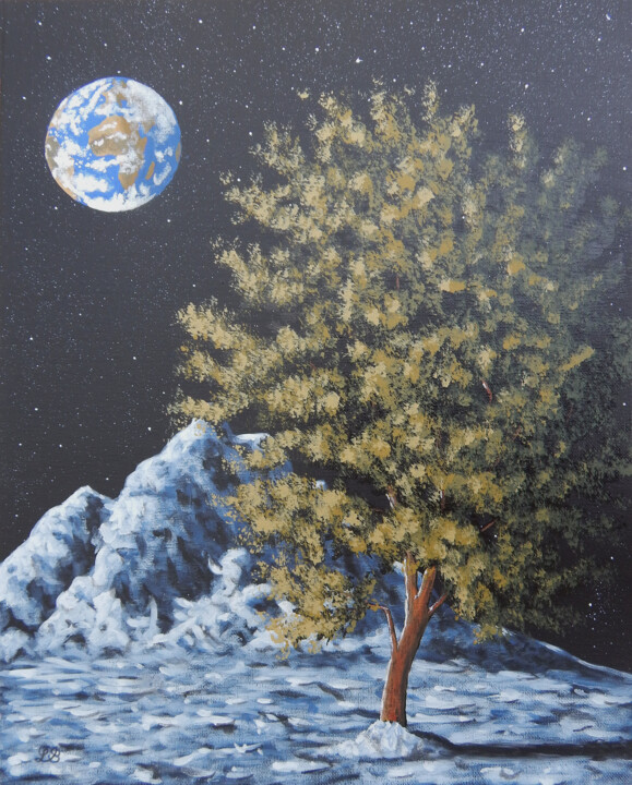 Painting titled "Au clair de la Terre" by Bruno Lemasson, Original Artwork, Acrylic