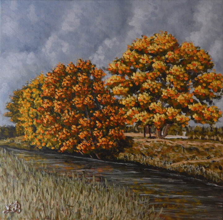 Peinture intitulée "Automne au canal de…" par Bruno Lemasson, Œuvre d'art originale, Acrylique