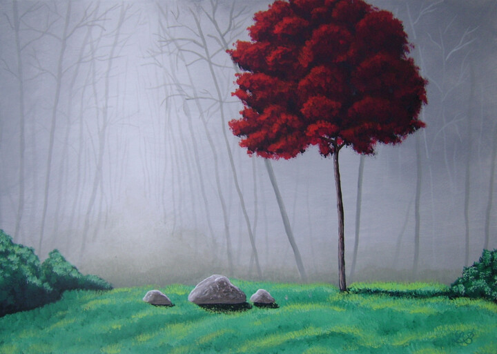 Peinture intitulée "Brouillard en forêt" par Bruno Lemasson, Œuvre d'art originale, Acrylique Monté sur Châssis en bois