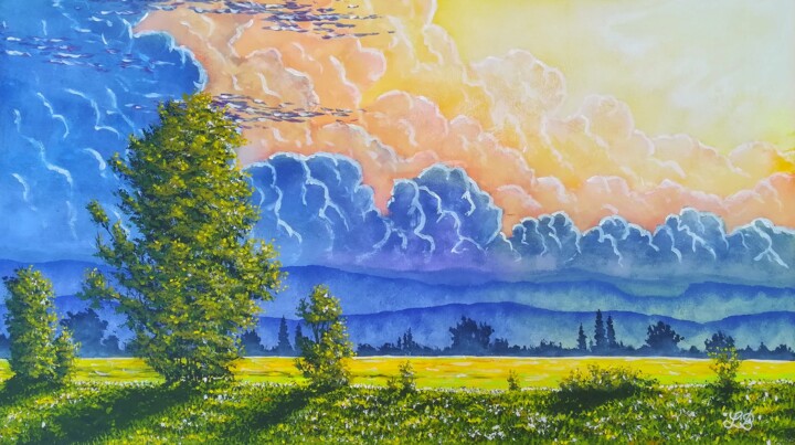 Peinture intitulée "Entre ciel et terre" par Bruno Lemasson, Œuvre d'art originale, Acrylique