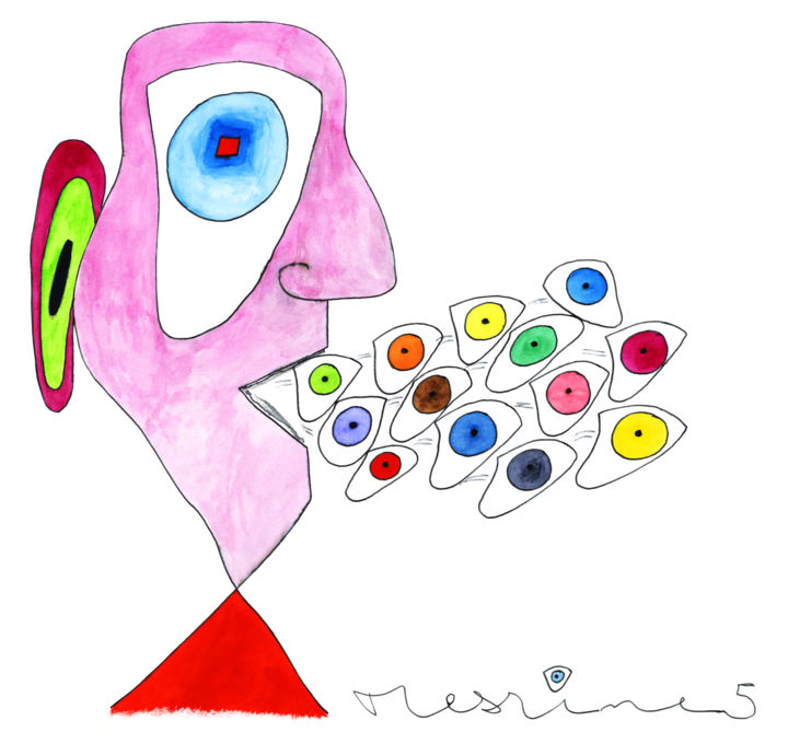 Dessin intitulée "Je cri des yeux" par Bruno Mesrine, Œuvre d'art originale, Gouache