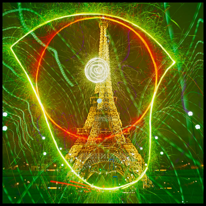 「Eiffel dans l'oeil」というタイトルの写真撮影 Bruno Mesrineによって, オリジナルのアートワーク, ライトペインティング