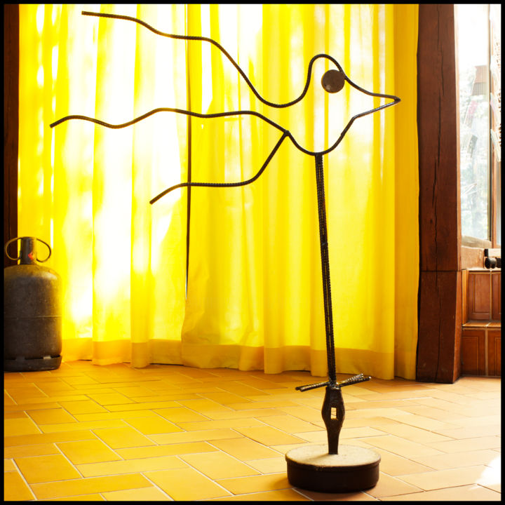 Sculpture titled "Oiseau sur Marteau" by Bruno Mesrine, Original Artwork, Metals