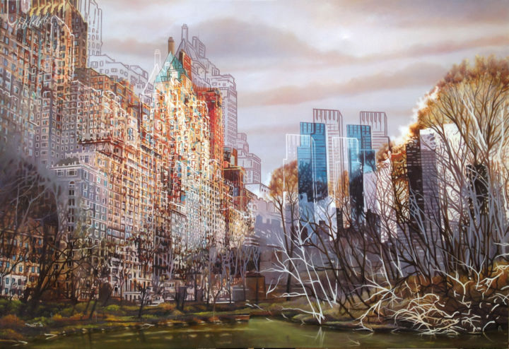 Peinture intitulée "Central park" par Bruno Mondot, Œuvre d'art originale, Acrylique