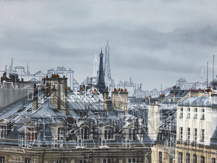 Peinture intitulée "toit de Paris" par Bruno Mondot, Œuvre d'art originale, Acrylique