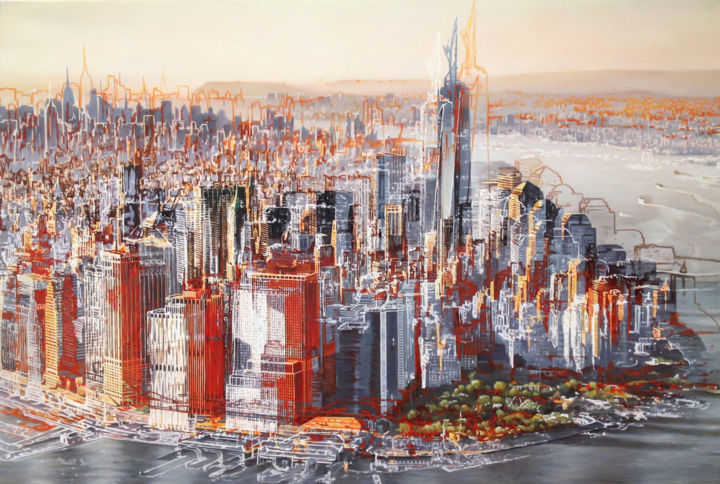 Painting titled "Lower Manhattan.jpg" by Bruno Mondot, Original Artwork, Acrylic