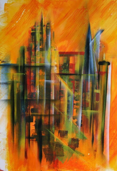 Peinture intitulée "abstraction ville" par Bruno Montoni, Œuvre d'art originale