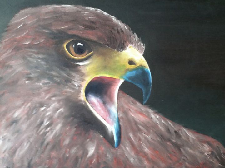 Painting titled "Tête de jeune aigle" by Bruno Nuevo, Original Artwork, Oil