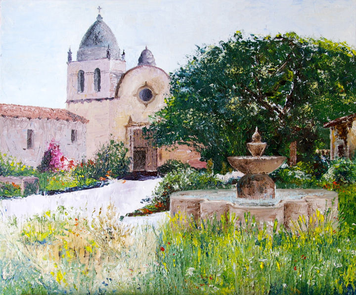 Painting titled "Mission Carmel CA U…" by Bruno Nuevo, Original Artwork, Oil
