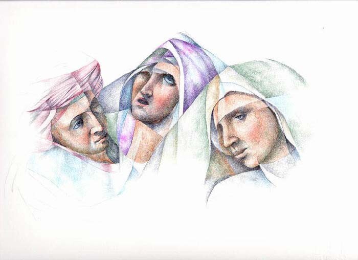 「Tre donne」というタイトルの絵画 Bruno Sciaraffiaによって, オリジナルのアートワーク