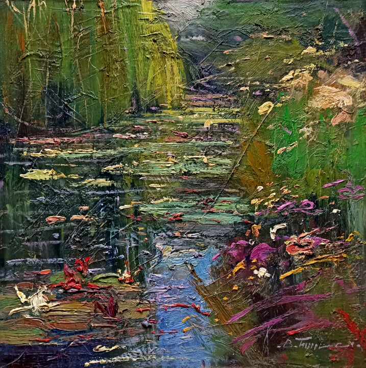 Painting titled "The stream of water…" by Bruno Tinucci, Original Artwork, Oil Mounted on Wood Stretcher frame