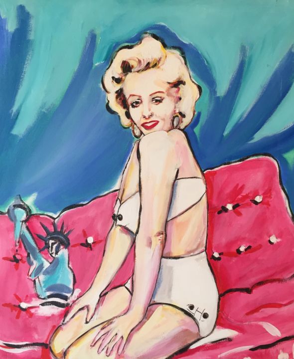 Painting titled "Maryline Monroe" by Bruno Tupinier, Original Artwork, Acrylic Mounted on Wood Stretcher frame