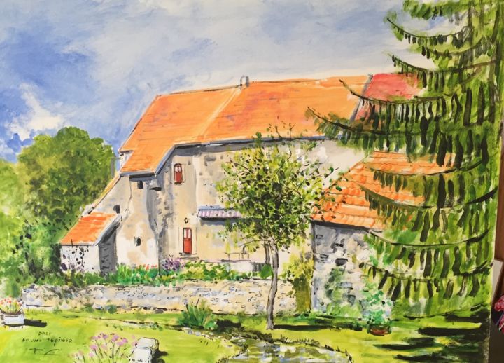 Painting titled "Petite ferme à Drèe…" by Bruno Tupinier, Original Artwork, Acrylic