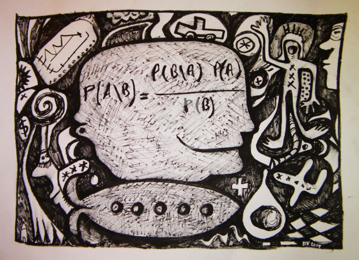 Dessin intitulée "Bayes" par Bruno Antony-Thouret (bruno antony), Œuvre d'art originale, Marqueur