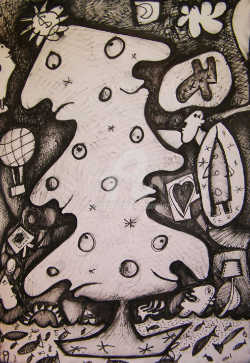 Drawing titled "adieu noel 2014.jpg" by Bruno Antony-Thouret (bruno antony), Original Artwork, Pencil