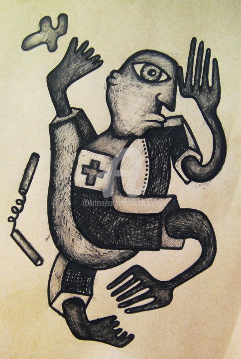 Rysunek zatytułowany „aikido bobo” autorstwa Bruno Antony-Thouret (bruno antony), Oryginalna praca, Atrament