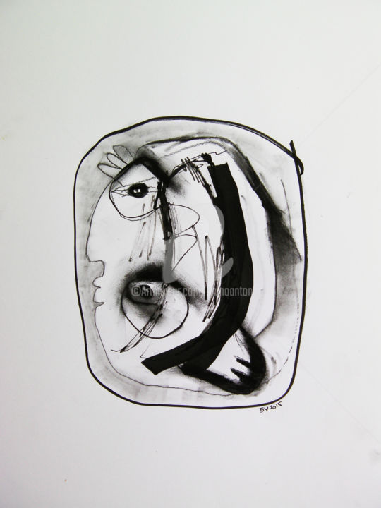 Drawing titled "Refiguration libre 1" by Bruno Antony-Thouret (bruno antony), Original Artwork, Marker