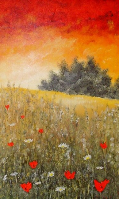 Painting titled "Coquelicots en Prov…" by Bruno Delorme, Original Artwork