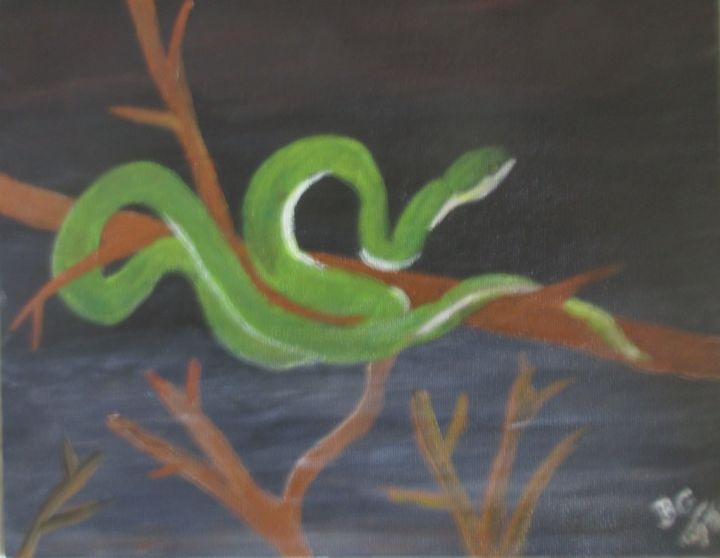 Malerei mit dem Titel "Mamba vert" von Bruno Grégory (BG), Original-Kunstwerk, Acryl