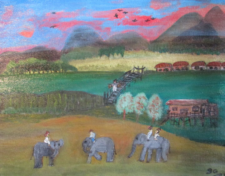 Malarstwo zatytułowany „Sur les rives du Mé…” autorstwa Bruno Grégory (BG), Oryginalna praca, Akryl