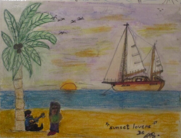 Peinture intitulée "Sunset lovers" par Bruno Grégory (BG), Œuvre d'art originale, Aquarelle