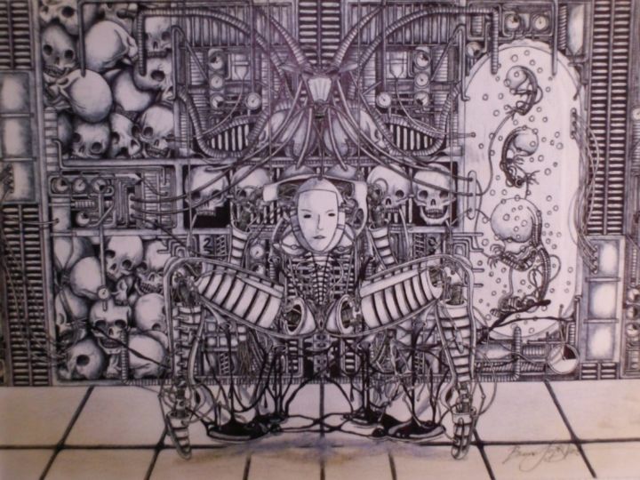 Dibujo titulada "SYMBIOSIS" por Bruno Lopes, Obra de arte original, Bolígrafo