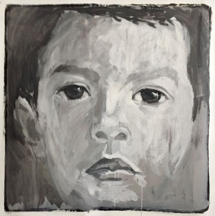 Tableau Portrait Contemporain Enfant Noir Blanc Peinture Par Bruno Raharinosy Artmajeur
