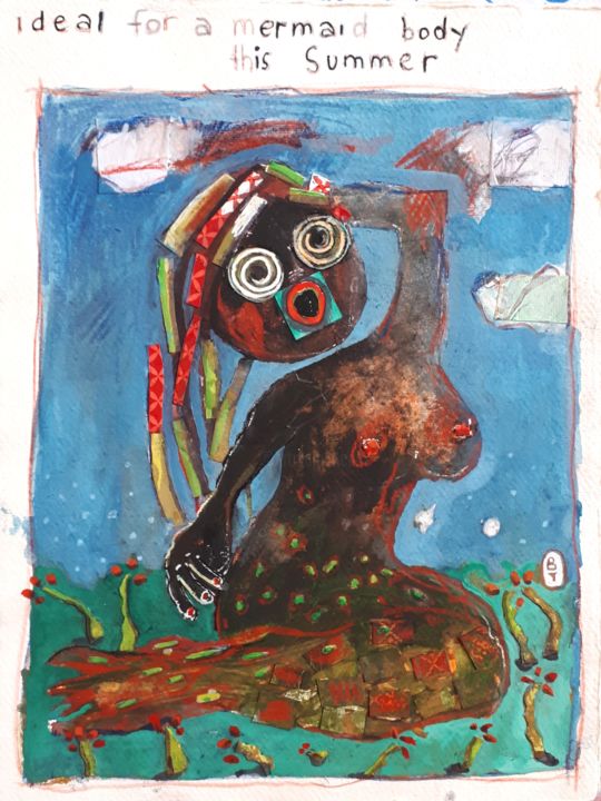 Peinture intitulée "Mermaid 32x25, goua…" par Bruno Tessier, Œuvre d'art originale, Acrylique
