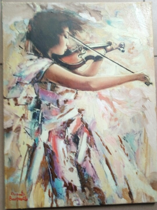 Schilderij getiteld "Eleonora con violino" door Bruscella Donato, Origineel Kunstwerk, Olie