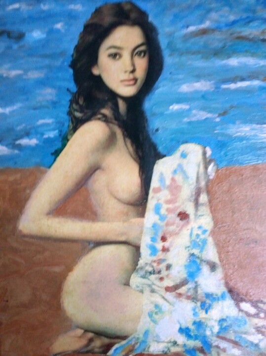 Painting titled "LIAN SULLA SPIAGGIA" by Bruscella Donato, Original Artwork, Oil