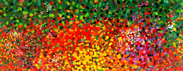 Картина под названием "Technicolor Flowers…" - Bryan Boomershine, Подлинное произведение искусства, Масло