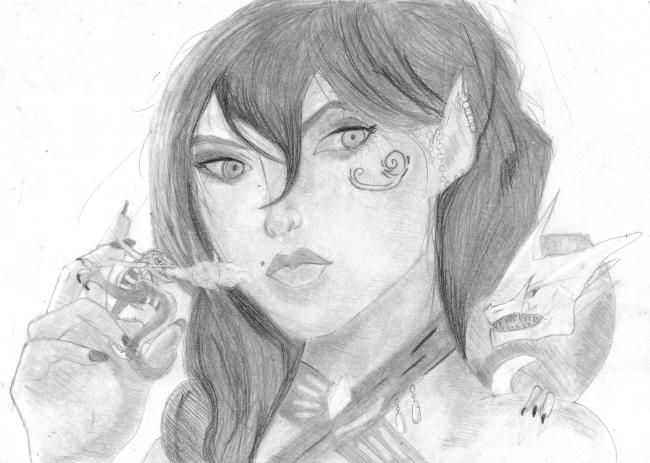 Drawing titled "Woman and Dragons" by Ashley Oquendo, Original Artwork, Other