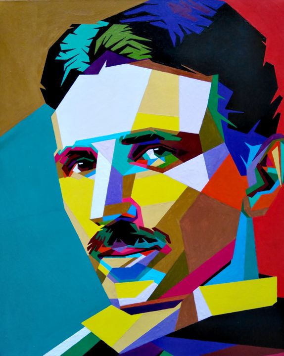 Картина под названием "Никола Тесла" - Анатолий Рабков, Подлинное произведение искусства, Акрил