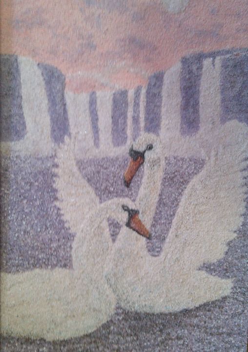 Картина под названием "Лебединая пара" - Роман Демченко, Подлинное произведение искусства, Камень