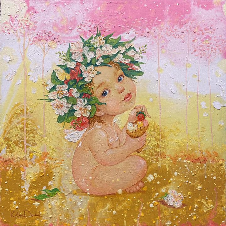 Peinture intitulée "Sunny Angel" par Katya Dudnik, Œuvre d'art originale, Huile