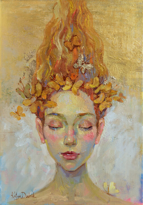 Painting titled "Butterflies in my M…" by Katya Dudnik, Original Artwork, Oil