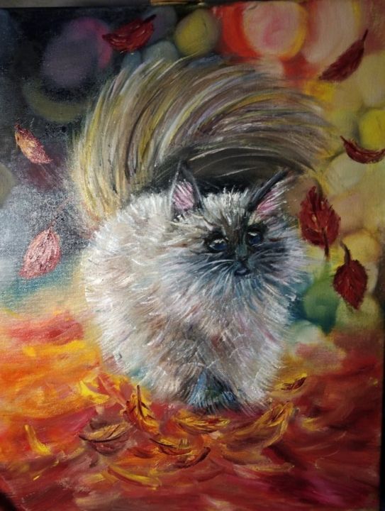 Painting titled "CAt" by Eva Adamova, Original Artwork, Oil
