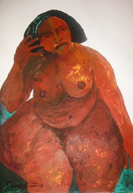 Pintura intitulada ""Maria em castanho"" por Roxanne Bueso, Obras de arte originais