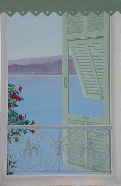 Peinture intitulée "fenêtre avec vue su…" par Ghislaine Buire, Œuvre d'art originale, Huile