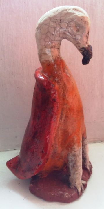 Skulptur mit dem Titel "Monstre Oiseau Rouge" von Buissonnières, Original-Kunstwerk, Keramik