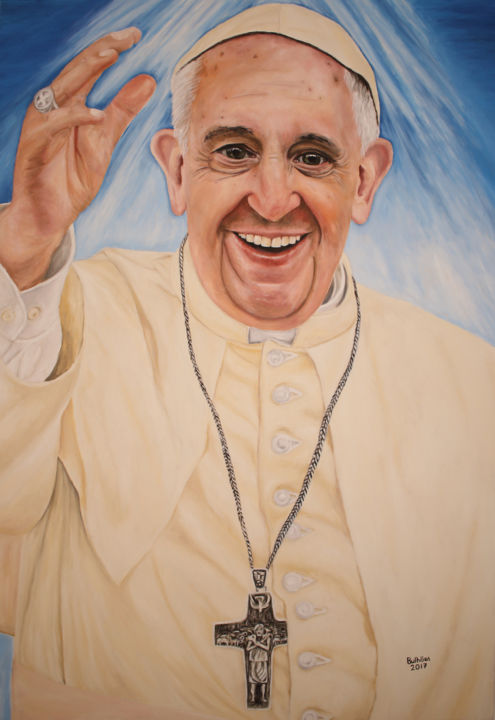 Malerei mit dem Titel "A benção do Papa Fr…" von Leonardo Bulhões, Original-Kunstwerk, Öl