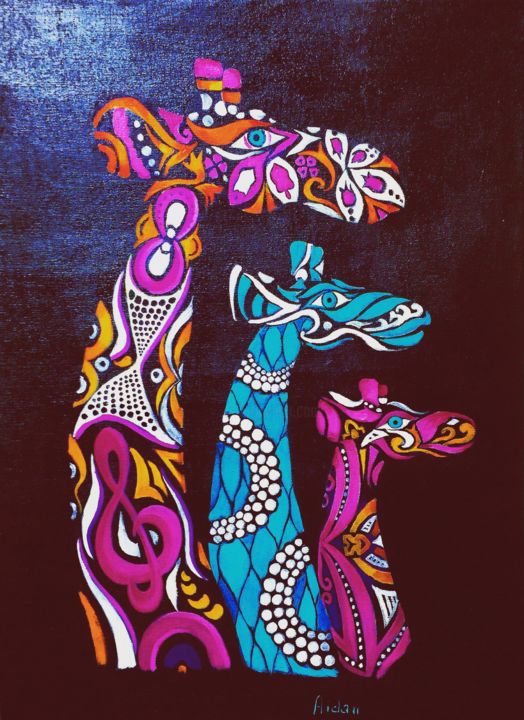 Картина под названием "the Giraffe" - Aydan Buniyatova, Подлинное произведение искусства, Масло