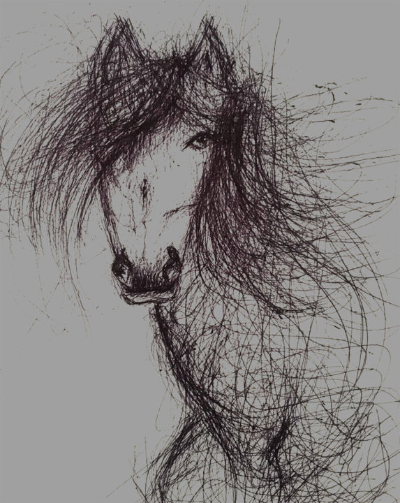 Drawing titled "Horse" by Burcu Yarımbaş, Original Artwork, Ballpoint pen