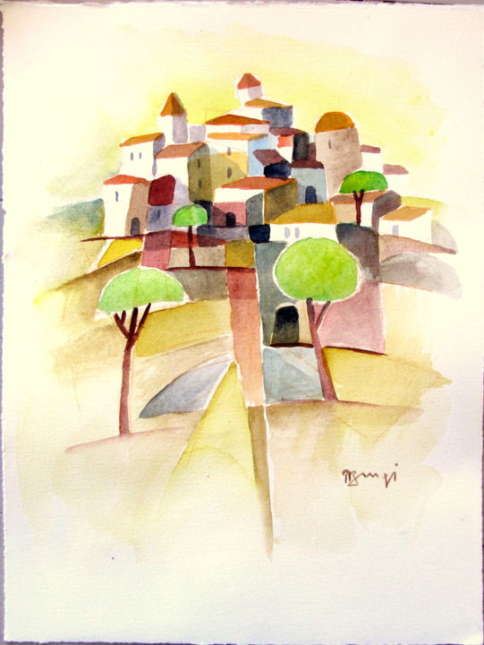 Peinture intitulée "aj63-village-perche…" par Roger Burgi, Œuvre d'art originale, Aquarelle