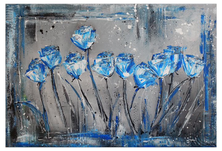 Malerei mit dem Titel "Blaue Blüten Blumen…" von Burgstallers-Art - Alexandra Brehm, Original-Kunstwerk, Acryl Auf Keilrahme…
