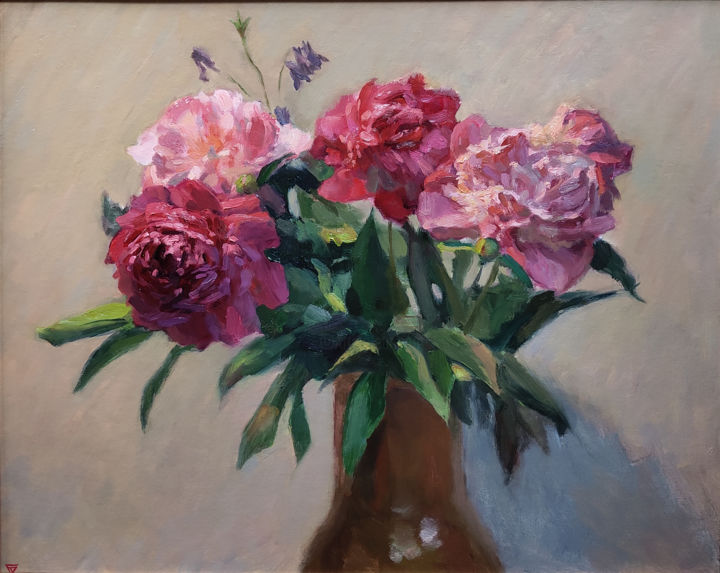 Peinture intitulée "Bouquet of pink peo…" par Aleksey Burov, Œuvre d'art originale, Huile