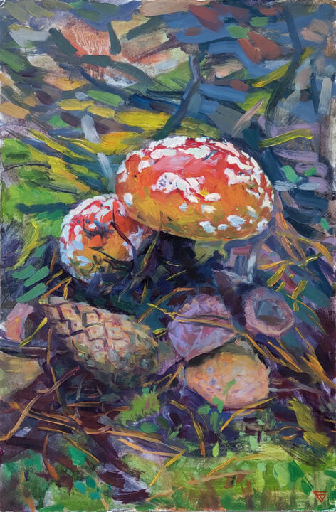 Peinture intitulée "Fly agarics Painting" par Aleksey Burov, Œuvre d'art originale, Huile