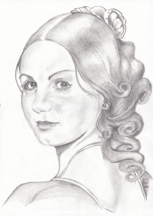 Drawing titled "Портрет незнакомки" by Viacheslav Busygin, Original Artwork, Pencil