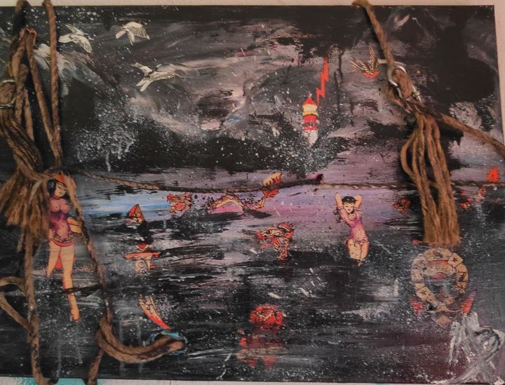 Painting titled "Mon triste coeur ba…" by Marie Busso, Original Artwork, Collages
